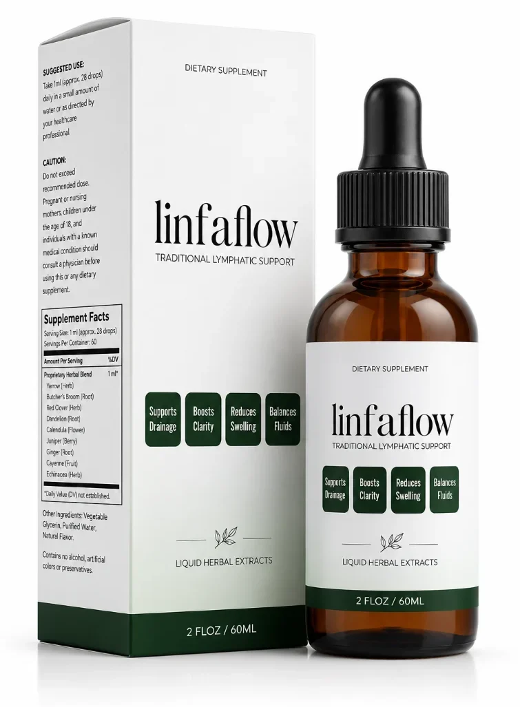 Linfaflow liquid herbal extract bottle and box