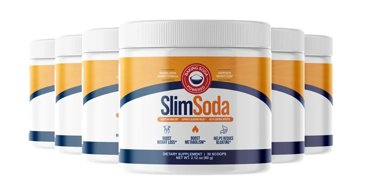 Six tubs of SlimSoda powdered drink mix